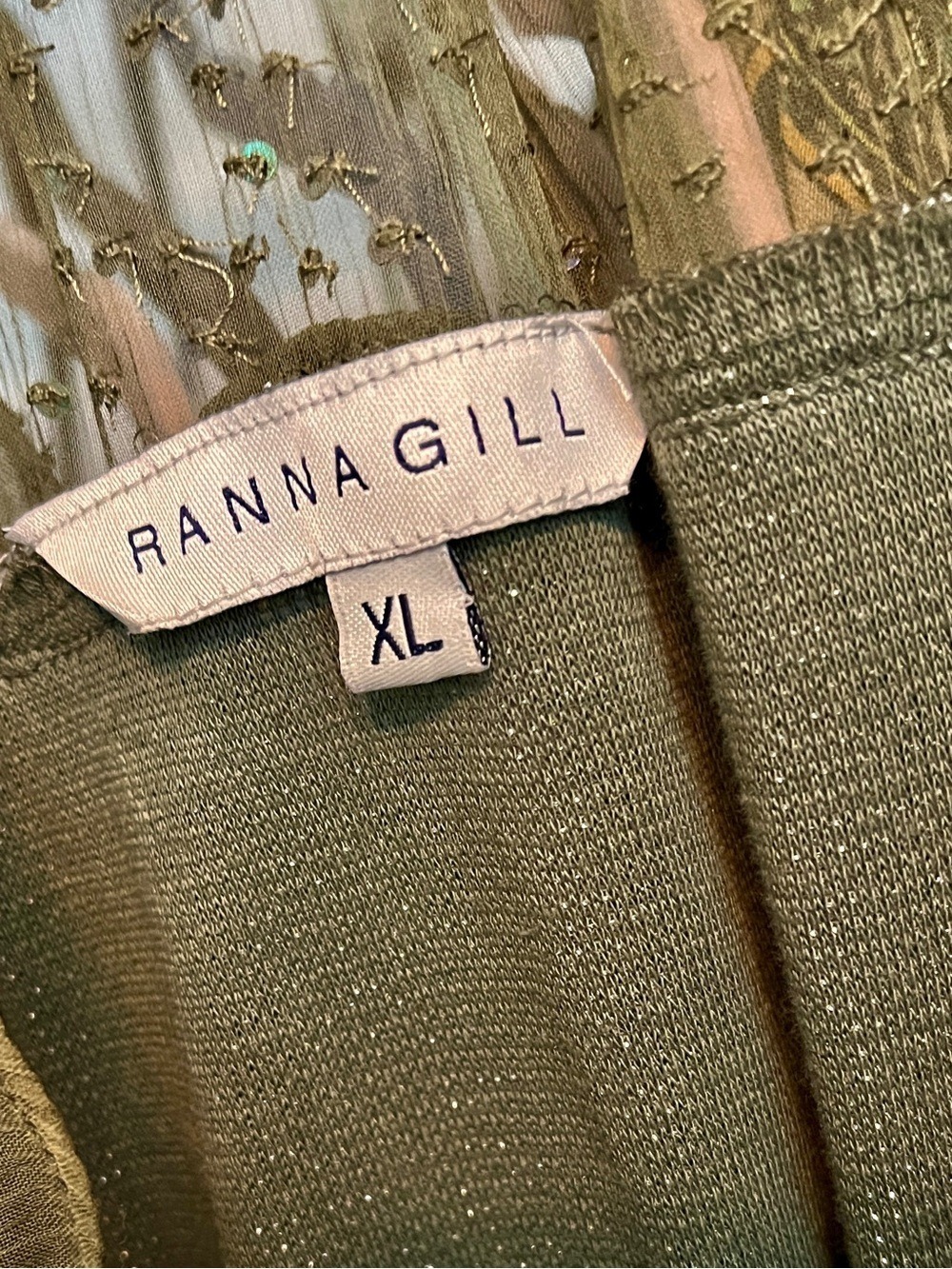 Ranna Gill Anthropologie Bowen Blouse Sage Green Metallic XL - Picture 5 of 6